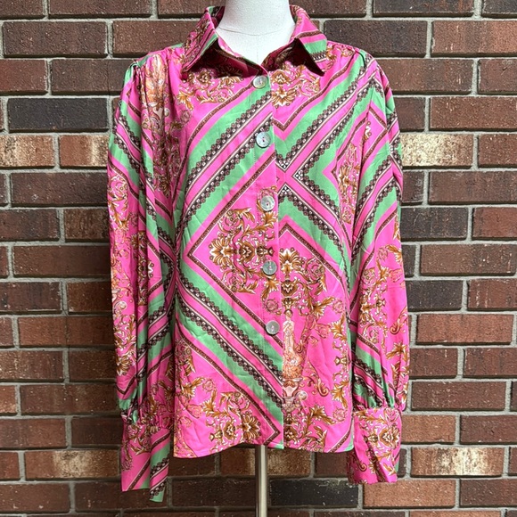 Koandaily Tops - Koandaily Vibrant Scarf Print Blouse Size XL
